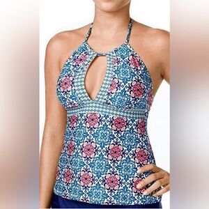 24th & Ocean Tiled Up High Neck Tankini Swim Top Women’s XL Multicolor Halter